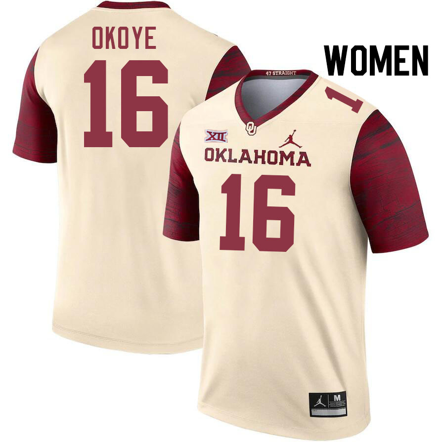 Women #16 Danny Okoye Oklahoma Sooners College Football Jerseys Stitched-Cream